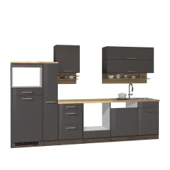 Wohnen Küche Komplett|Küchenzeilen*Graue Küche Block ohne Geräte - Bozenia (zehnteilig)