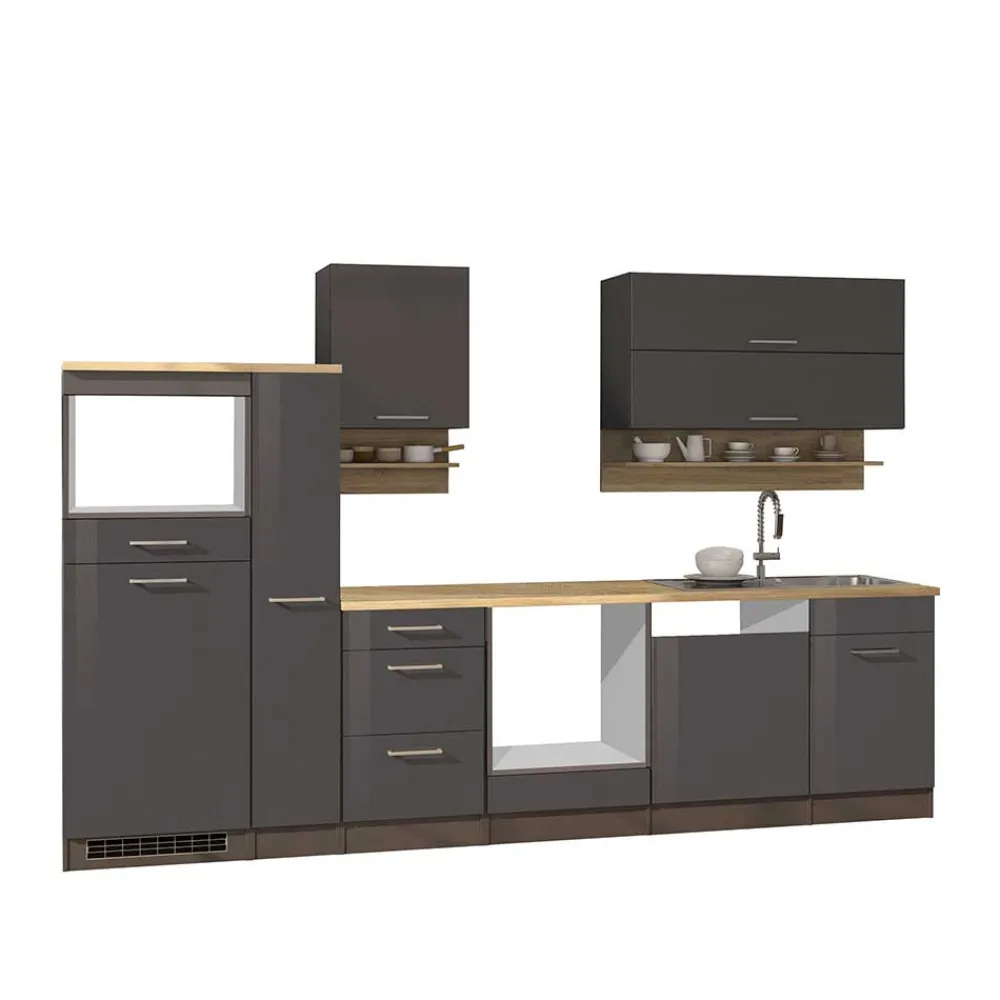 Wohnen Küche Komplett|Küchenzeilen*Graue Küche Block ohne Geräte - Bozenia (zehnteilig)