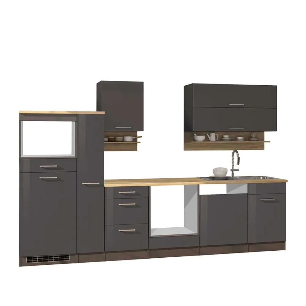 Wohnen Küche Komplett|Küchenzeilen*Graue Küche Block ohne Geräte - Bozenia (zehnteilig)
