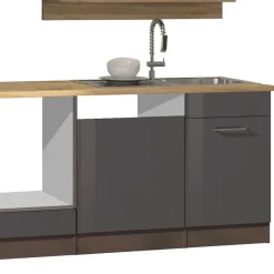 Wohnen Küche Komplett|Küchenzeilen*Graue Küche Block ohne Geräte - Bozenia (zehnteilig)