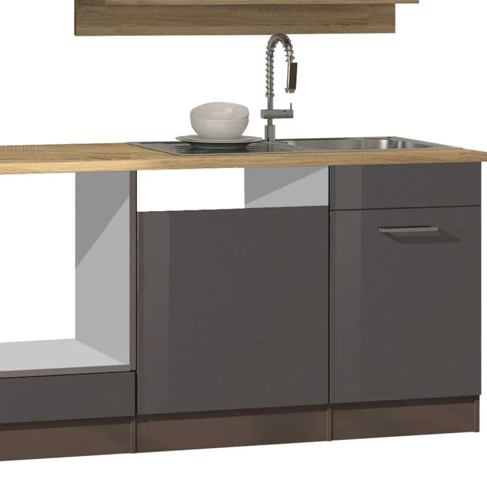 Wohnen Küche Komplett|Küchenzeilen*Graue Küche Block ohne Geräte - Bozenia (zehnteilig)