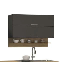 Wohnen Küche Komplett|Küchenzeilen*Graue Küche Block ohne Geräte - Bozenia (zehnteilig)