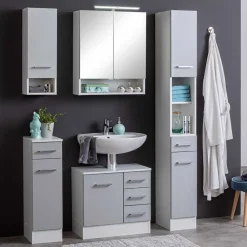 Wohnen Graue Möbel|Weiße Möbel*Graue Möbel Zusammenstellung fürs Bad - Girios (fünfteilig)