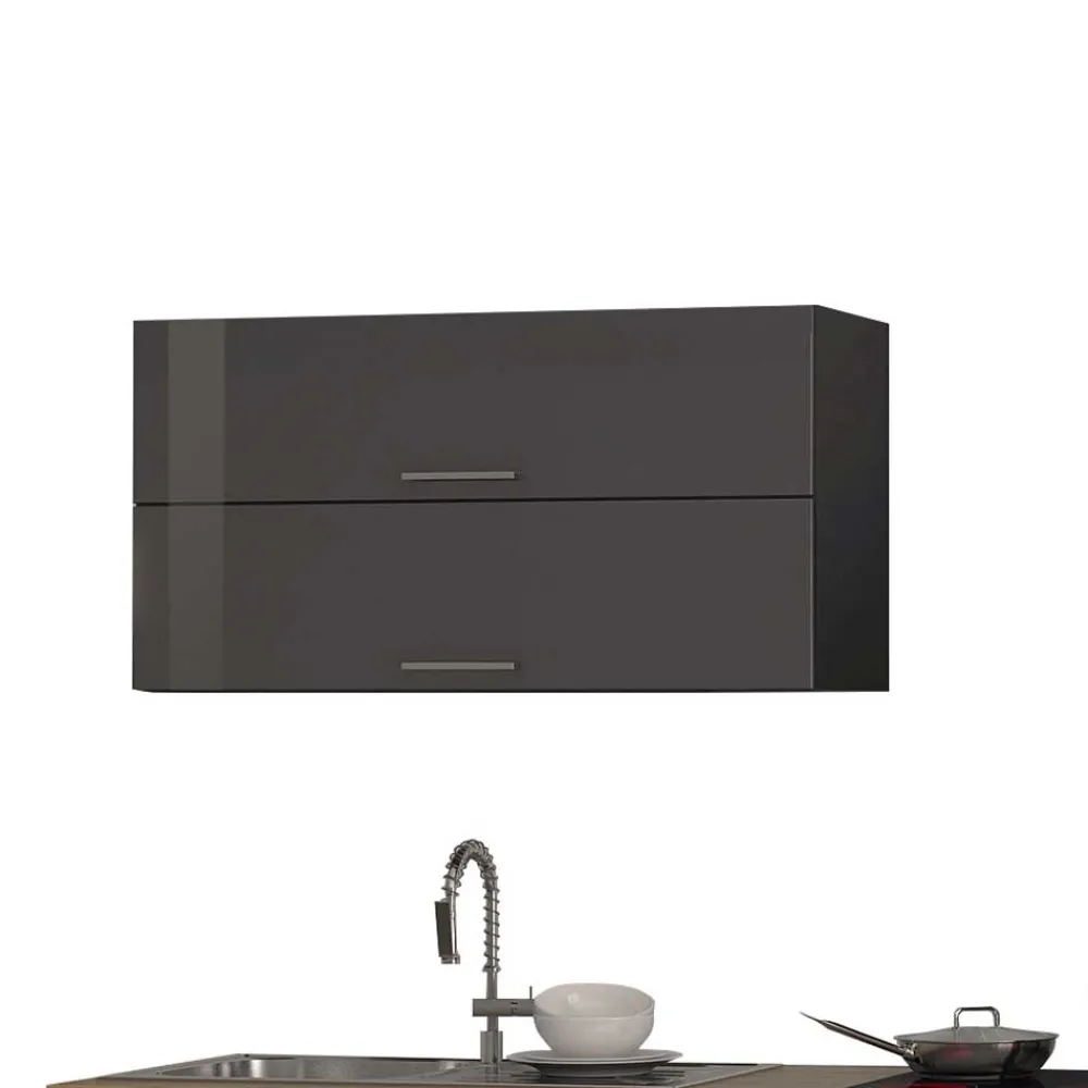 Wohnen Küche Komplett|Küchenzeilen*Grauer Hochglanz Küchenblock 330cm - Bozenia (achtteilig)