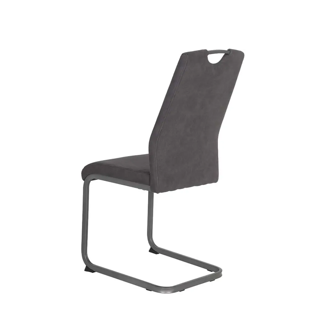 Wohnen Küchenstühle|Esszimmerstühle*Grauer Microfaser Stuhl mit Schwingfuß - Racelyn (Set)