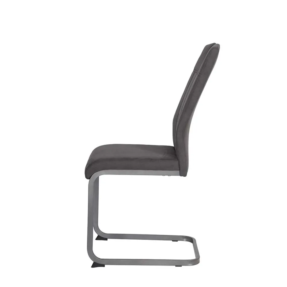 Wohnen Küchenstühle|Esszimmerstühle*Grauer Microfaser Stuhl mit Schwingfuß - Racelyn (Set)