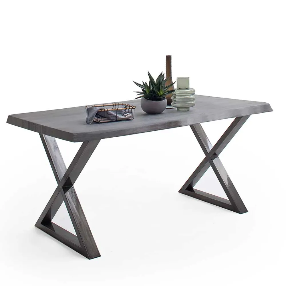 Wohnen Grauer Naturkantentisch mit X-Beinen - Tyrelia