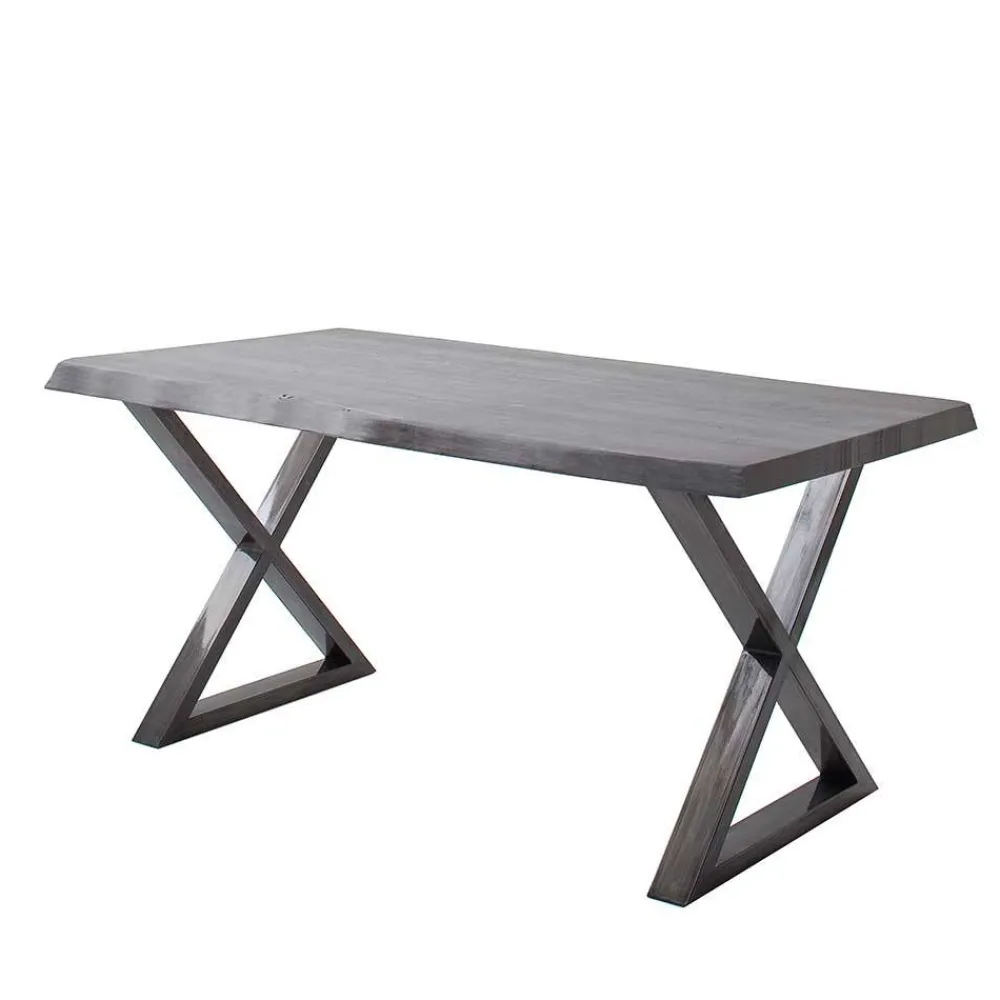 Wohnen Grauer Naturkantentisch mit X-Beinen - Tyrelia