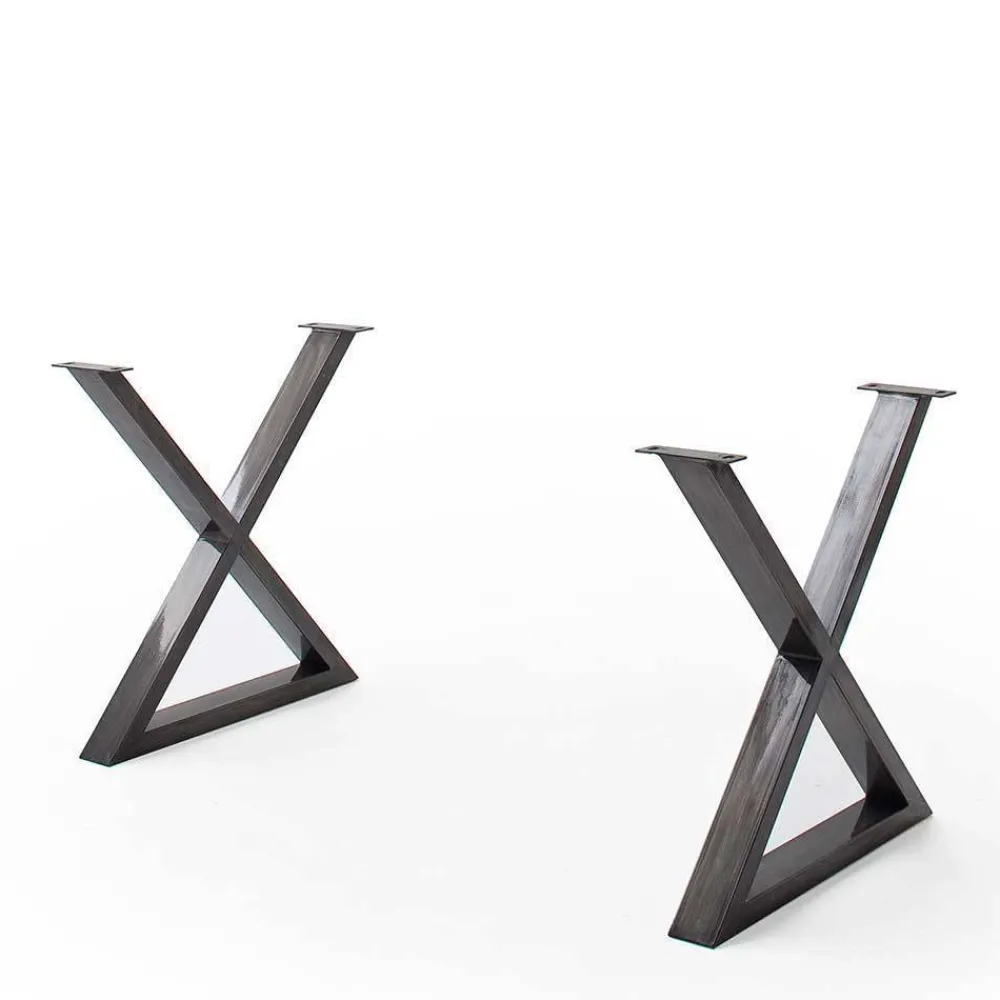 Wohnen Grauer Naturkantentisch mit X-Beinen - Tyrelia