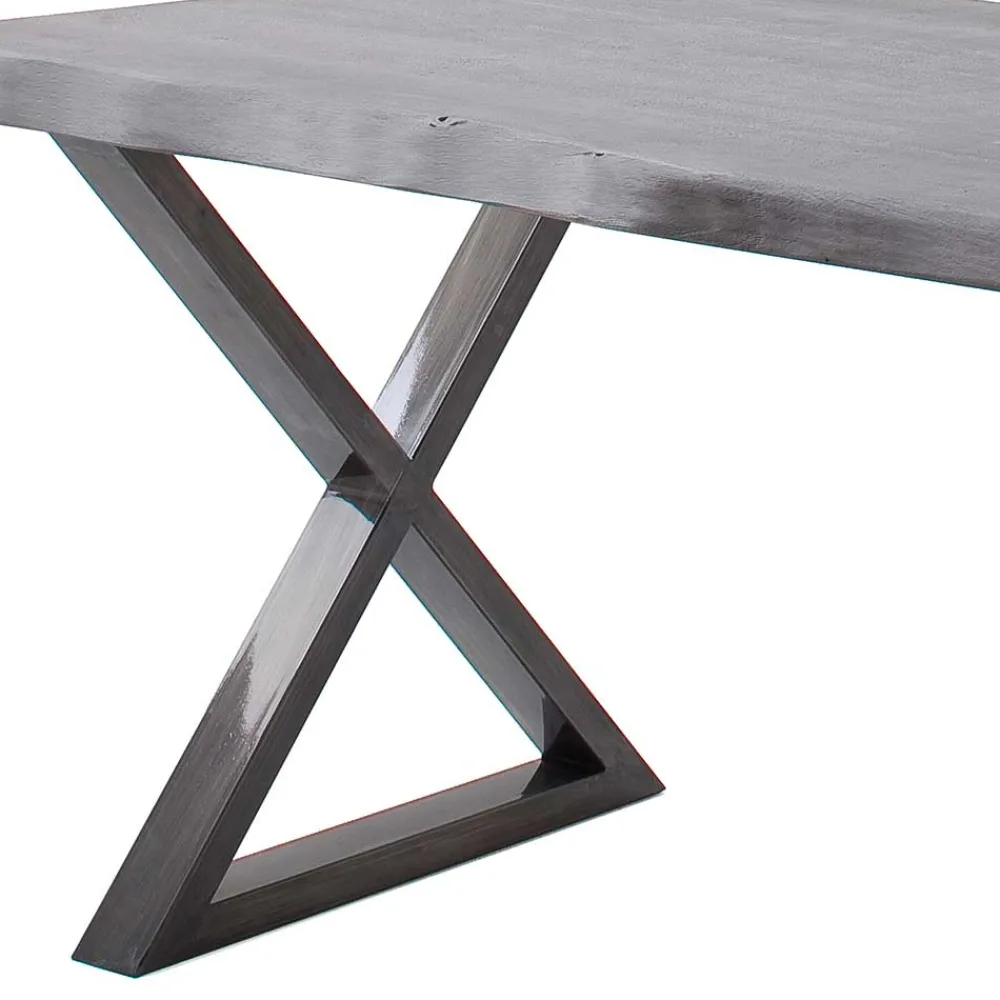 Wohnen Grauer Naturkantentisch mit X-Beinen - Tyrelia