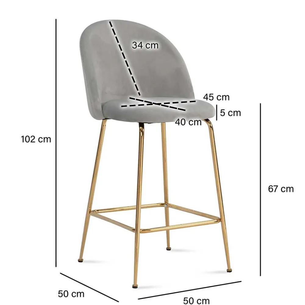 Wohnen Grauer Samt-Barstuhl im Retro Look - Hovalta (2er Set)