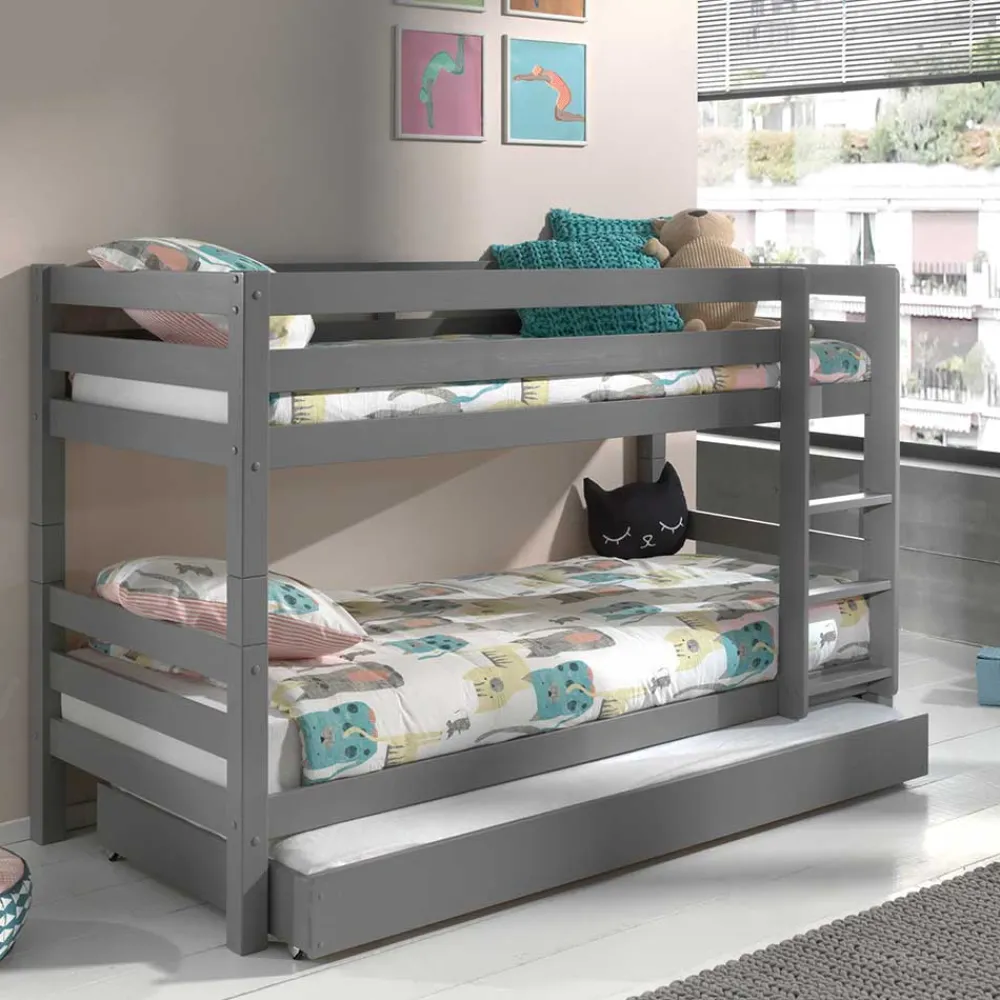 Kinder Wohnen Graues Etagenbett mit Ausziehbett - Akreditarus