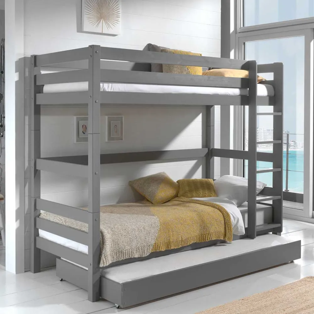 Kinder Wohnen Graues Etagenbett mit Ausziehbett - Akreditarus