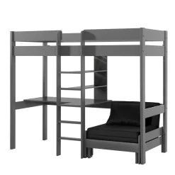 Kinder Wohnen Graues Hochbett mit Schlafsessel - Rienas (zweiteilig)