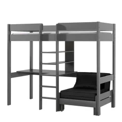 Kinder Wohnen Graues Hochbett mit Schlafsessel - Rienas (zweiteilig)