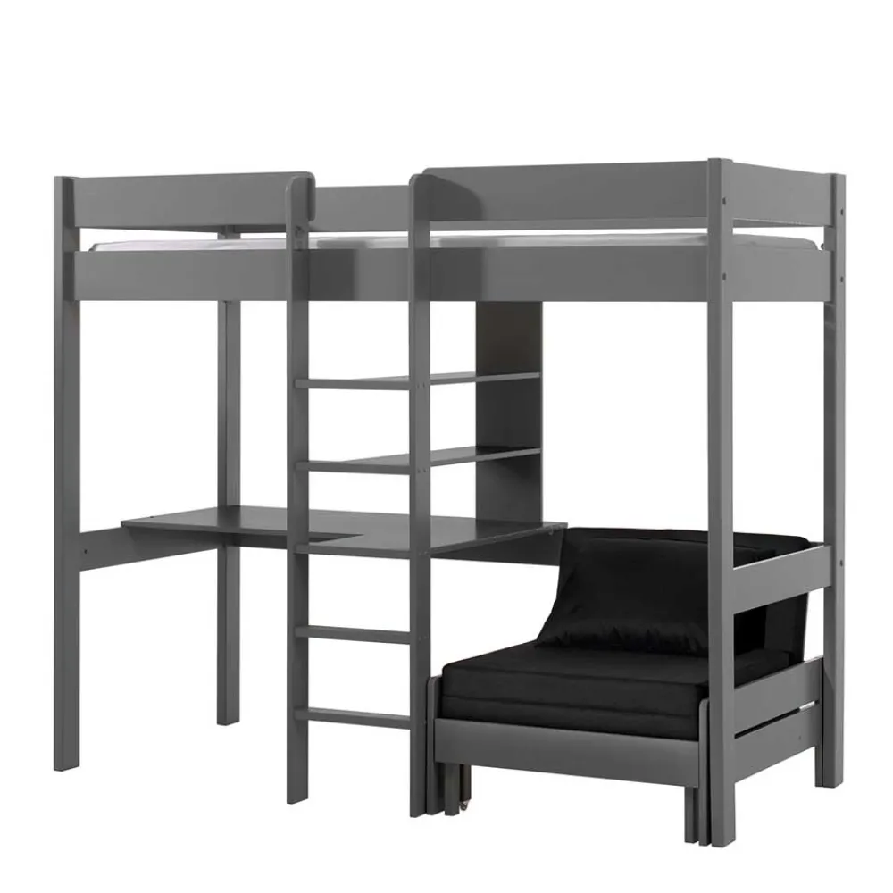 Kinder Wohnen Graues Hochbett mit Schlafsessel - Rienas (zweiteilig)