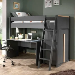 Wohnen Kinderbetten*Graues Hochbett mit Schreibtisch - Mystik (dreiteilig)