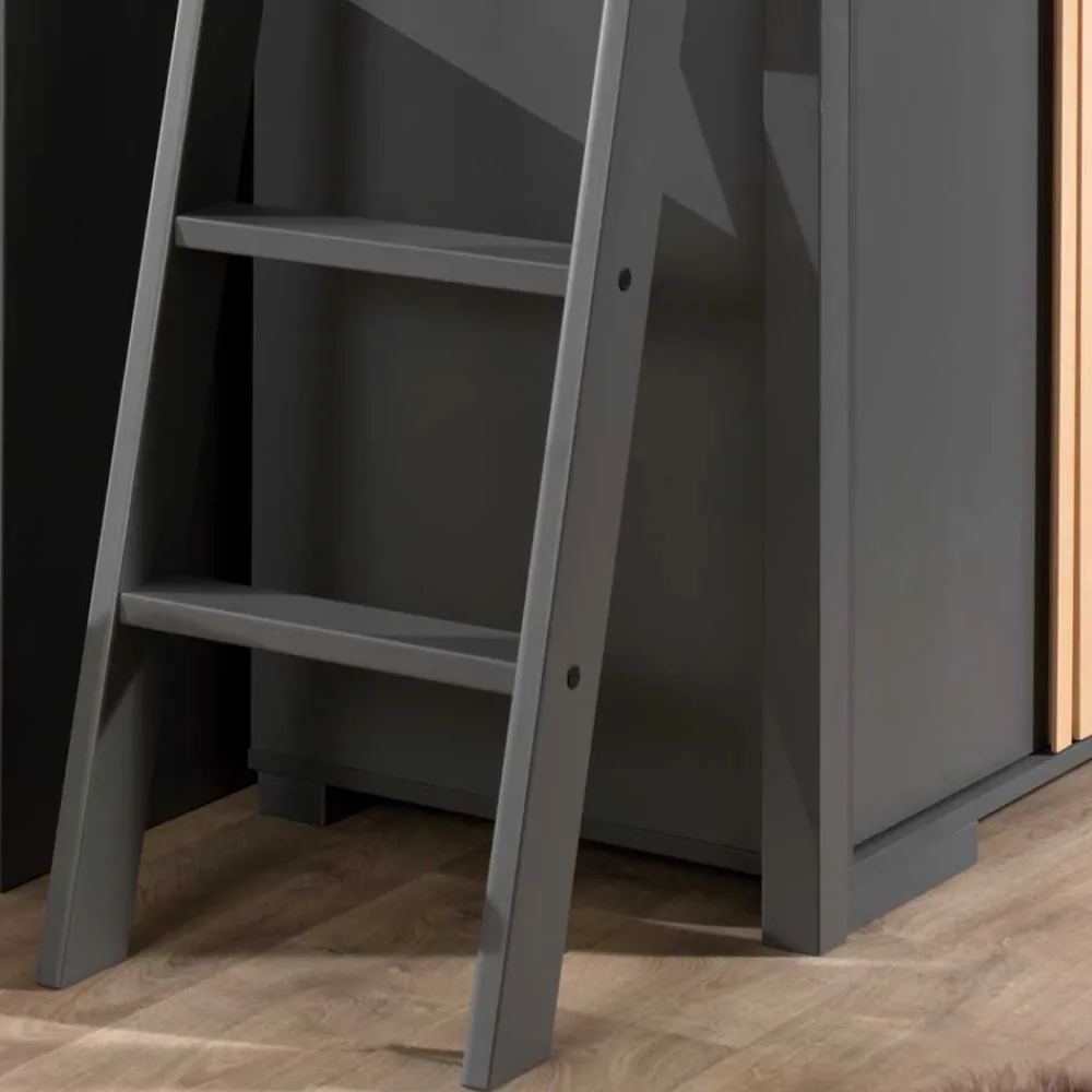 Wohnen Kinderbetten*Graues Hochbett mit Schreibtisch - Mystik (dreiteilig)