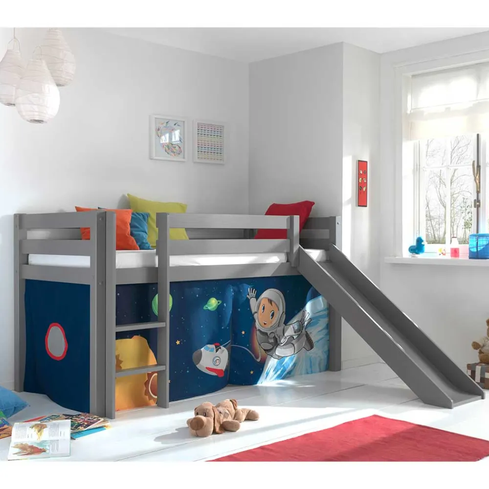 Wohnen Kindermöbel|Kinderbetten*Graues Hochbett Rutschbett Astronaut - Province