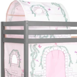 Wohnen Jugendbetten|Kinderbetten*Graues Hochbettgestell mit Spieltunnel & Vorhang - Sercan