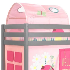 Wohnen Jugendbetten|Kinderbetten*Graues Kiefernholz-Hochbettgestell mit Spieltunnel - Dannys