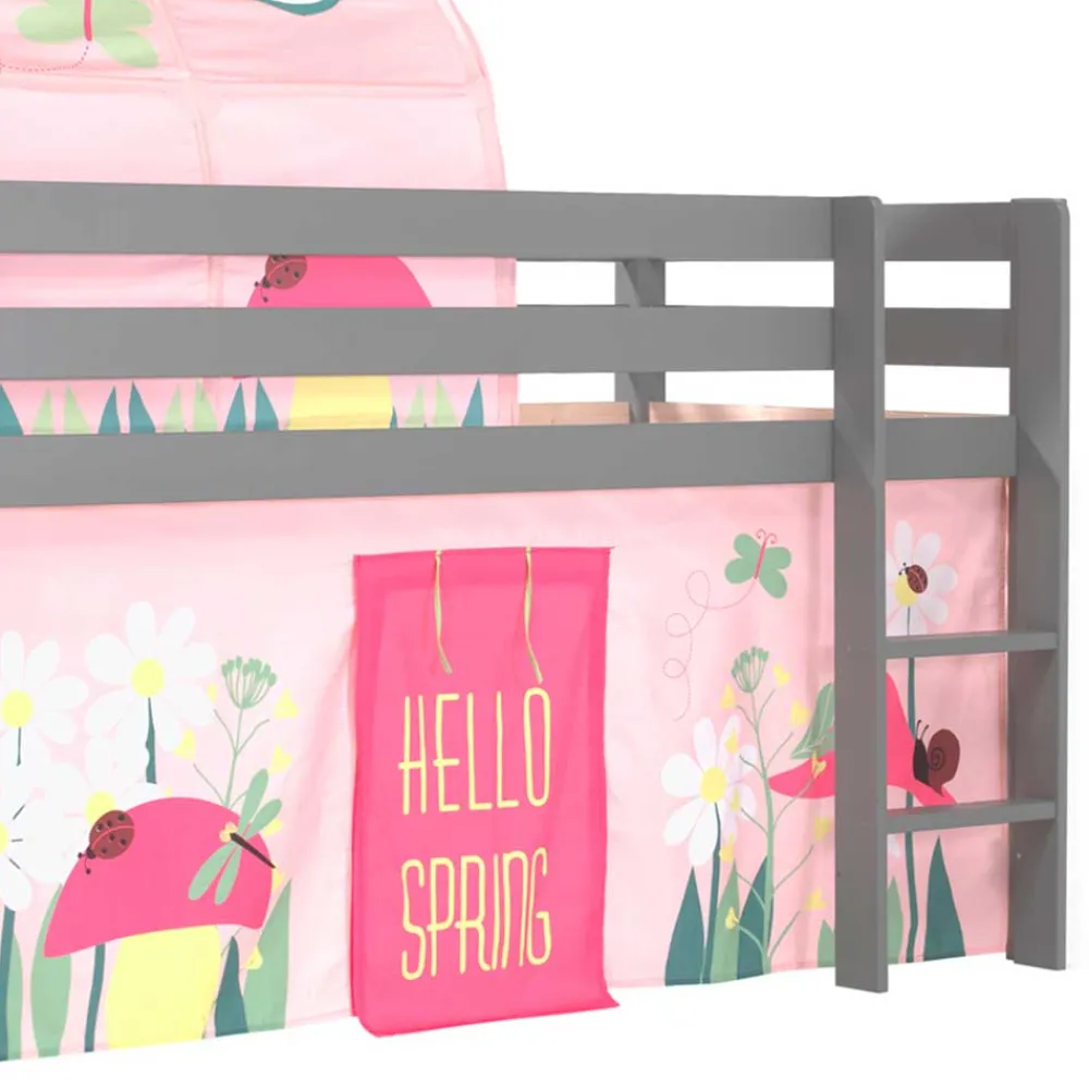 Wohnen Jugendbetten|Kinderbetten*Graues Kiefernholz-Hochbettgestell mit Spieltunnel - Dannys