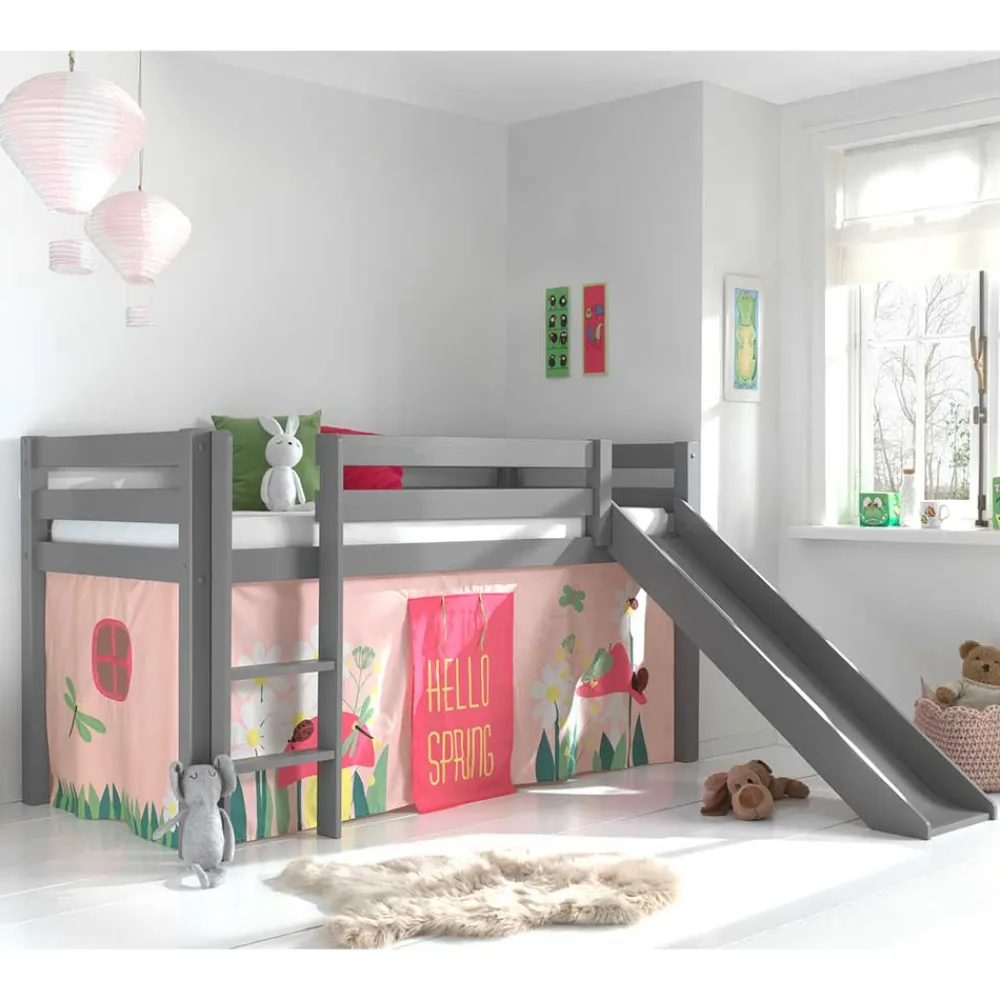 Wohnen Jugendbetten|Kinderbetten*Graues Kinderzimmer Hochbett mit Rutsche - Eldrida