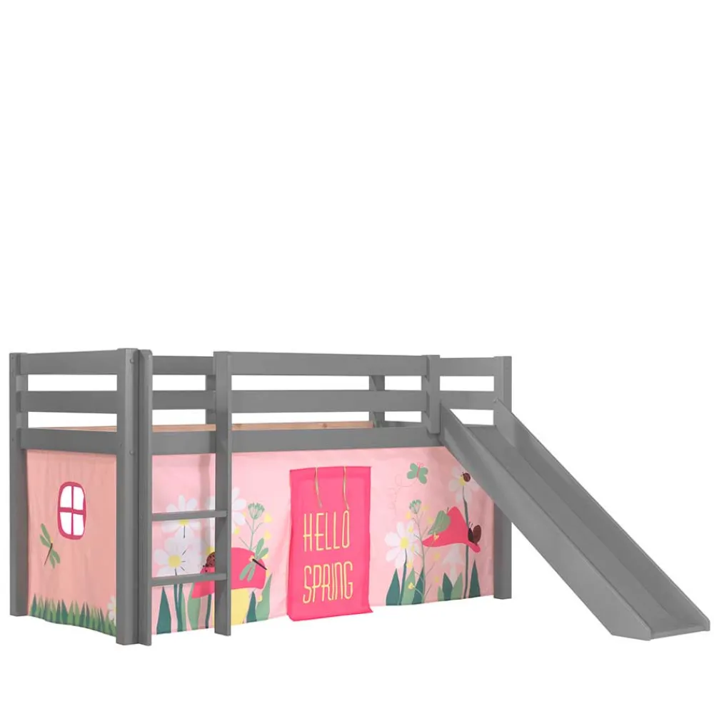 Wohnen Jugendbetten|Kinderbetten*Graues Kinderzimmer Hochbett mit Rutsche - Eldrida