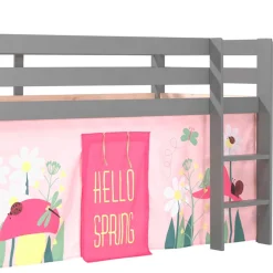 Kinder Wohnen Graues Massivholz-Kinder-Hochbett mit Vorhang - Baptisto