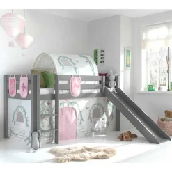 Wohnen Kindermöbel|Kinderbetten*Graues Mädchen-Hochbett mit Rutsche - Borgio