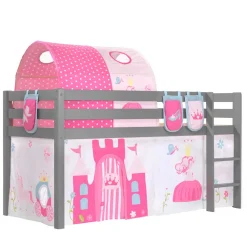 Wohnen Graue Möbel|Jugendbetten*Graues Prinzessin Hochbett mit Tunnel - Lasito
