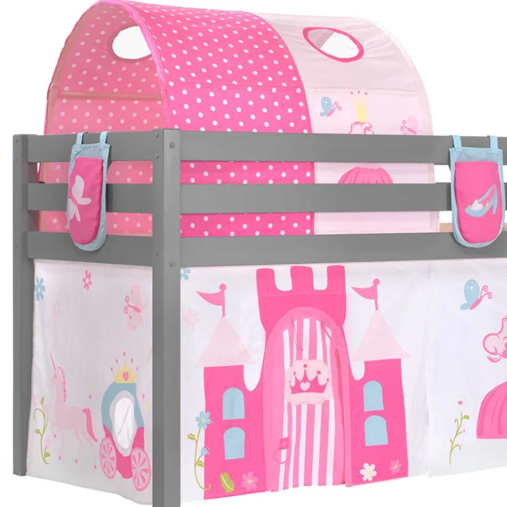 Wohnen Graue Möbel|Jugendbetten*Graues Prinzessin Hochbett mit Tunnel - Lasito
