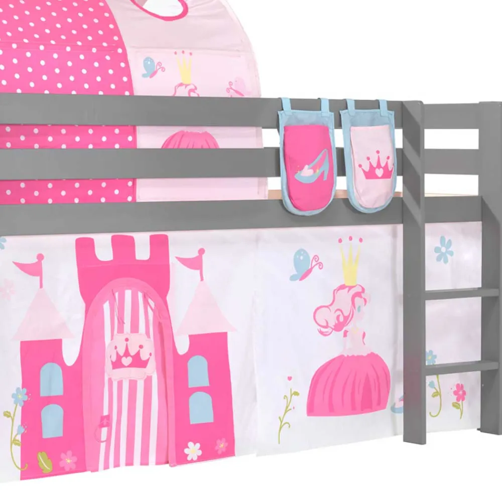 Wohnen Graue Möbel|Jugendbetten*Graues Prinzessin Hochbett mit Tunnel - Lasito