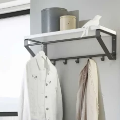 Wohnen Grau-Weiße Hängegarderobe Probian mit Hutablage