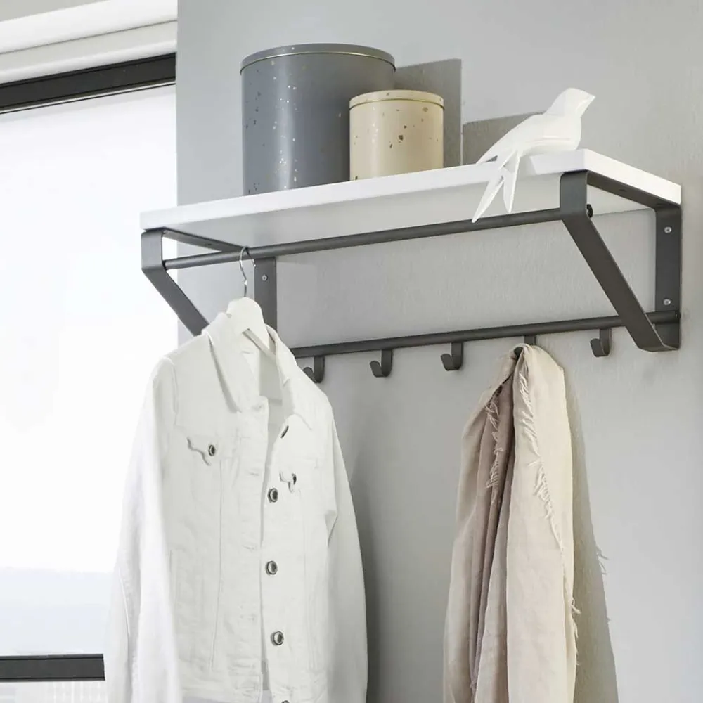 Wohnen Grau-Weiße Hängegarderobe Probian mit Hutablage