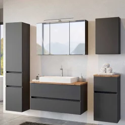 Wohnen Graue Möbel|Glasmöbel*Große Badmöbel Ausstattung im Set - Noricas (fünfteilig)