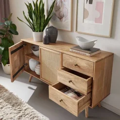 Wohnen Große Kombi-Kommode aus Mangoholz & Rattan - Kanados