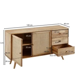 Wohnen Große Kombi-Kommode aus Mangoholz & Rattan - Kanados