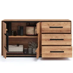 Wohnen Sideboards & Kommoden|Sideboards & Kommoden*Große Kombi-Kommode in Wildeiche mit Schwarz - Shipper