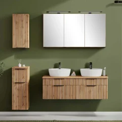 Wohnen Großer Waschplatz mit 2 Becken & Badschränke - Crystoga (vierteilig)