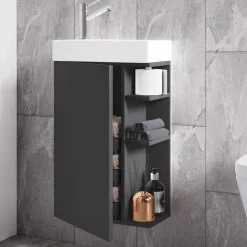 Wohnen Waschtisch|Waschbeckenunterschränke*Gäste WC Waschtisch in Anthrazit mit Weiß - Fabio