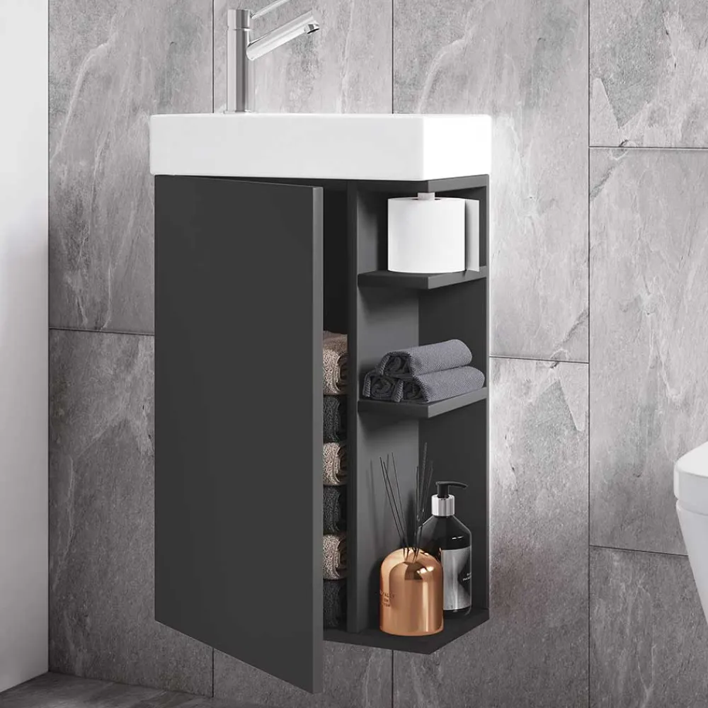 Wohnen Waschtisch|Waschbeckenunterschränke*Gäste WC Waschtisch in Anthrazit mit Weiß - Fabio