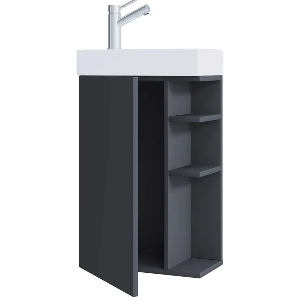 Wohnen Waschtisch|Waschbeckenunterschränke*Gäste WC Waschtisch in Anthrazit mit Weiß - Fabio