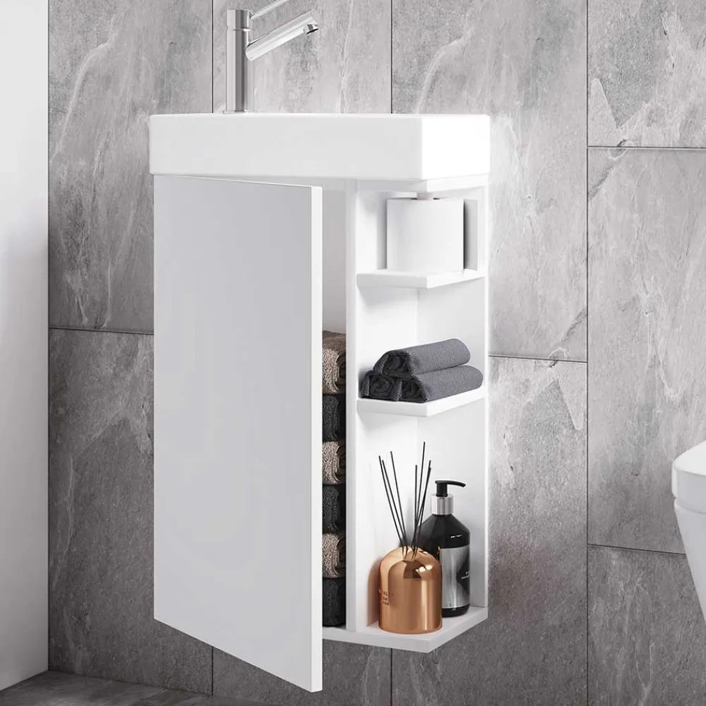 Wohnen Waschtisch|Waschbeckenunterschränke*Gäste WC Waschtisch in Weiß hängend - Croscony