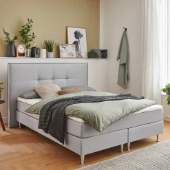 Wohnen Betten|Betten*H3 Boxspringbett in Hellgrau Stoff & Chrom - Tuwedia