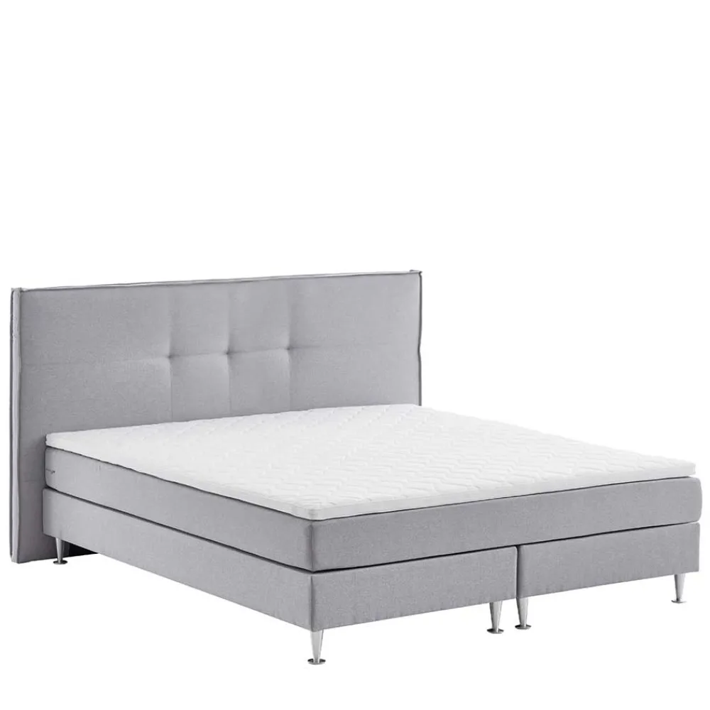 Wohnen Betten|Betten*H3 Boxspringbett in Hellgrau Stoff & Chrom - Tuwedia