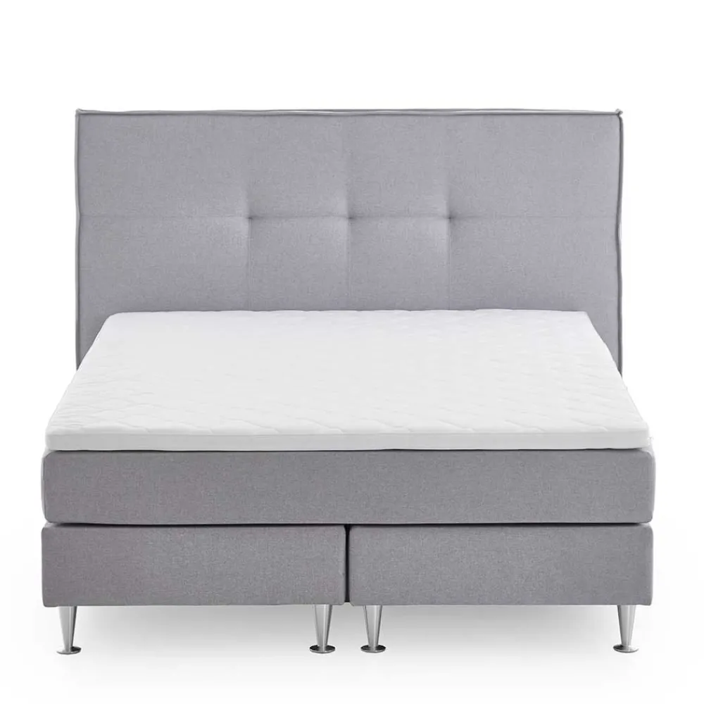 Wohnen Betten|Betten*H3 Boxspringbett in Hellgrau Stoff & Chrom - Tuwedia
