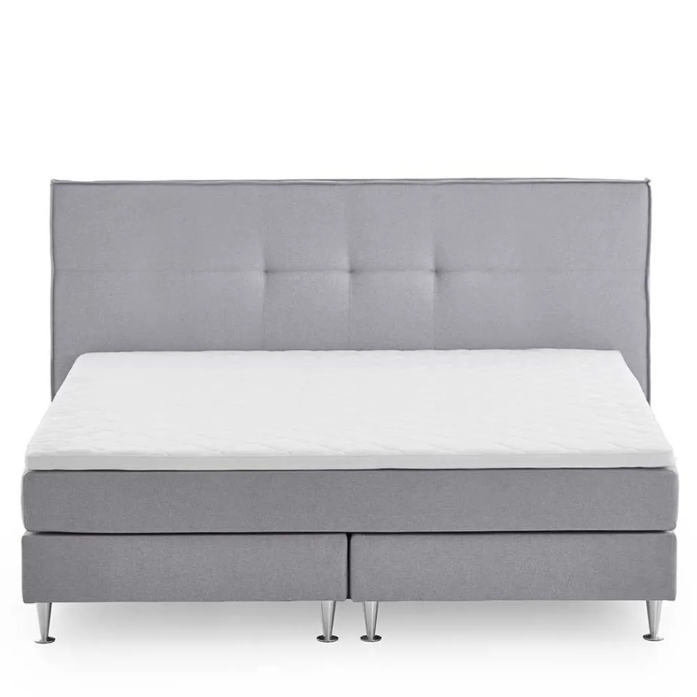 Wohnen Betten|Betten*H3 Boxspringbett in Hellgrau Stoff & Chrom - Tuwedia
