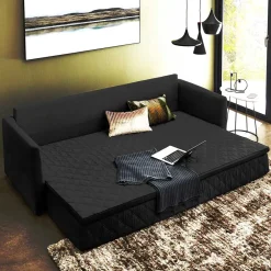 Wohnen Schlafsofas*H2 Schlafcouch mit Topper in Schwarz Stoff - Casmanian