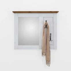 Wohnen Spiegel|Flurspiegel*Haken Spiegel Lugon in Weiß und Kiefer Laugenfarbig